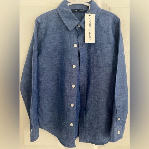 Janie and Jack LS button down, Brand New, Beautiful Denim blue - Boy’s Size 4 - Picture 1 of 2